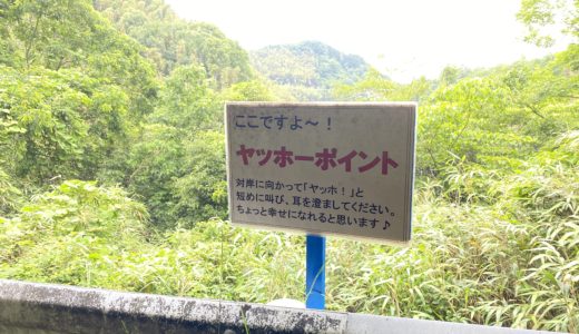 綾川町綾山湖付近の「ヤッホーポイント」山道につき道幅に注意