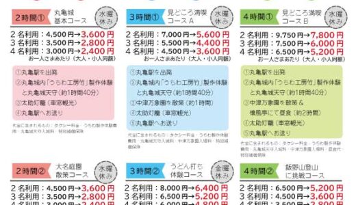 丸亀市で「くるくるまるがめ観光タクシープラン」が2023年3月6日(日)〜3月31日(金)まで実施されるみたい